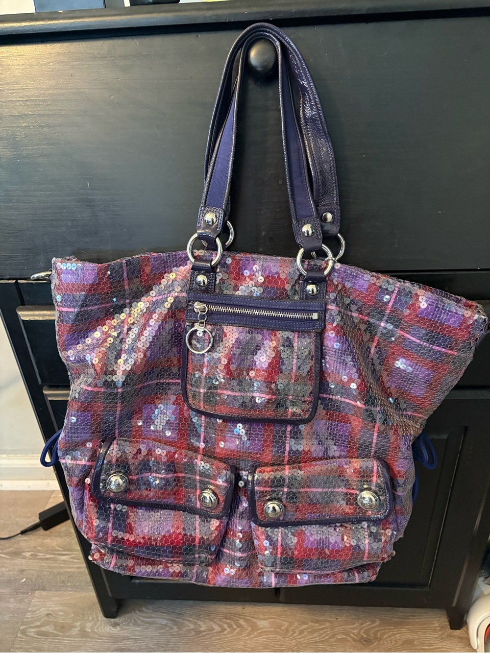 Coach Limited Edition Sequin Plaid Tote Bag - Women's Fashion Handbag